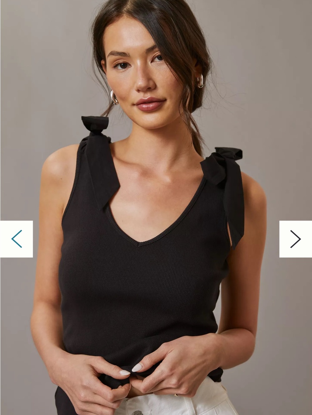 NWT Anthropologie Black Ribbed V-Neck Tank with Tie Straps